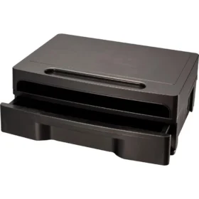 Officemate Monitor Stand with Drawer 13.1" Durable & Sleek Black Monitor Riser with Storage, Ergonomic Design to Reduce Neck Strain, Modern Aesthetic for Office Decor