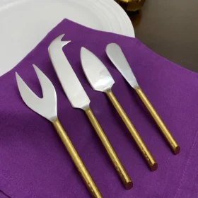 Golden Cheese Knives Set of 4 - Luxurious Stainless Steel with Hammered Handles - Versatile and Ideal Gift for Housewarming & Special Occasions
