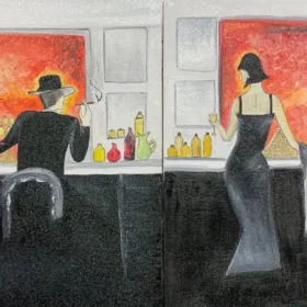 Handmade Lady & Gentleman in Bar Oil Paintings - Exquisite Home Decor Artwork