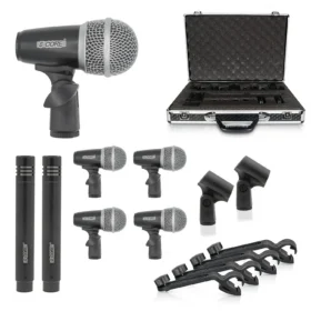 5Core 7-Piece Drum Mic Kit - Professional Microphone Set for Kick Bass, Tom, Snare & Dynamic Instrument Recording - BLACK