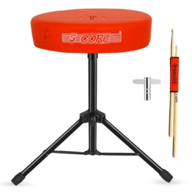 5 Core Drum Throne - Adjustable, 3" Thick Padded Comfortable Guitar Stool & Drummer Chair for Musicians, Portable & Durable with Anti-Slip Rubber Feet, Supports Up to 330 lbs