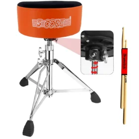 5 Core Drum Throne 5" Padded Guitar Stool - Adjustable & Heavy Duty Music Chair w/ Luxury Velvet Top, 310 lbs Capacity, Anti-Slip Tripod Legs, 360 Swivel - Perfect for Drummers, Guitarists, DJs & More