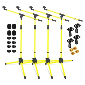 5Core Adjustable Tripod Mic Stand - 4 Pack | Heavy-Duty Floor Microphone Boom Arm with Telescoping & Foldable Design for Stage & Studio