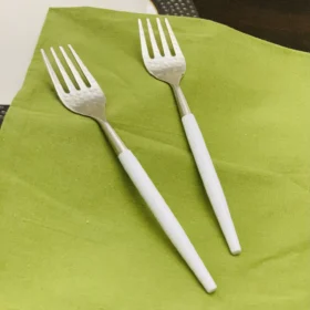 Vibhsa 6-PC Stainless Steel Dinner Fork (Hammered Mouth, White) - Elegant and Durable Flatware Set