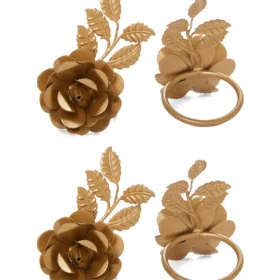 Vibhsa Golden Rose Set of 4 Napkin Rings - Elegant Floral Design